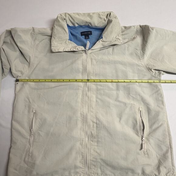 Men's Lands End Hooded Cream Colored Full Zip Windbreaker Size Large Zip Pockets - Picture 13 of 15
